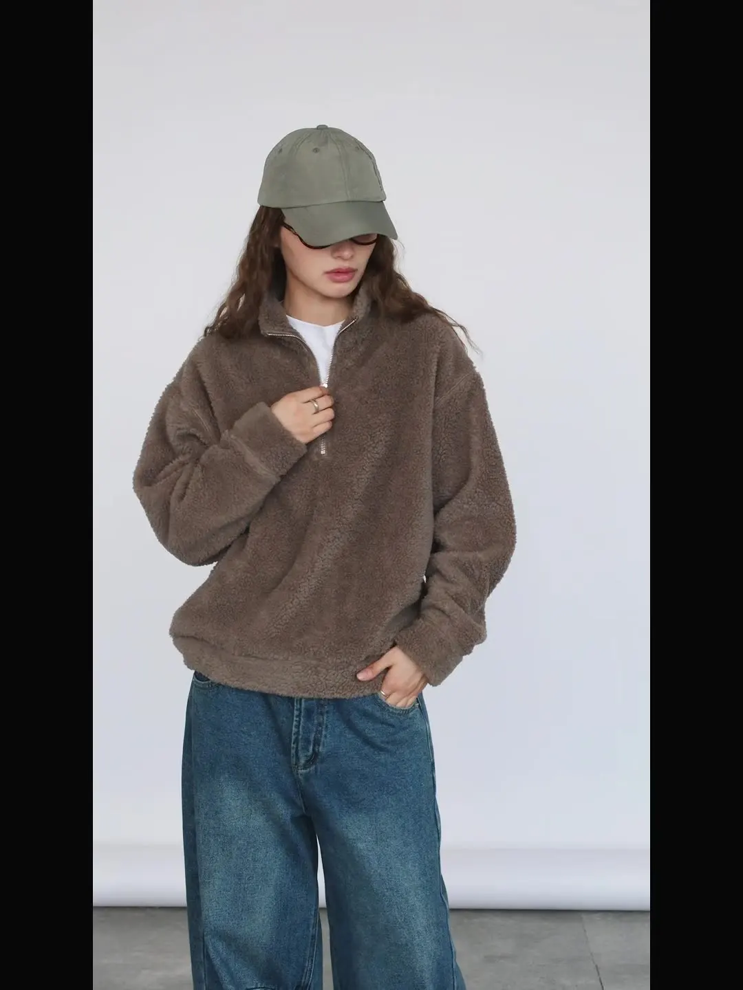 Autumn and winter new Korean lazy lamb wool half turtleneck sweater loose soft waxy skin-friendly warm tops for women