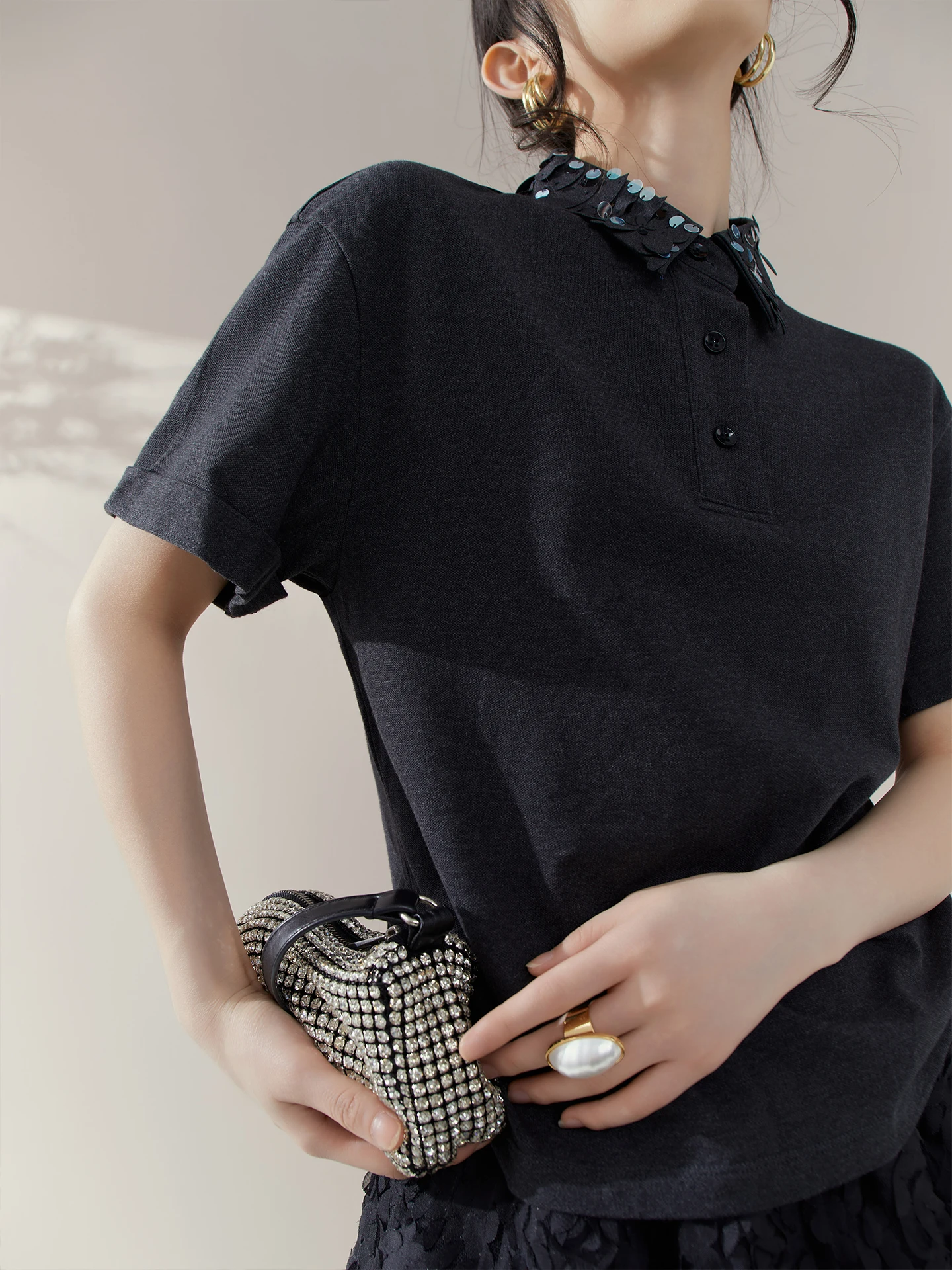 

Ele Bla ort Sve T-irt oulder Width Regular Polyester Fiber Summer New Sle Flowing Era Ladies' Top