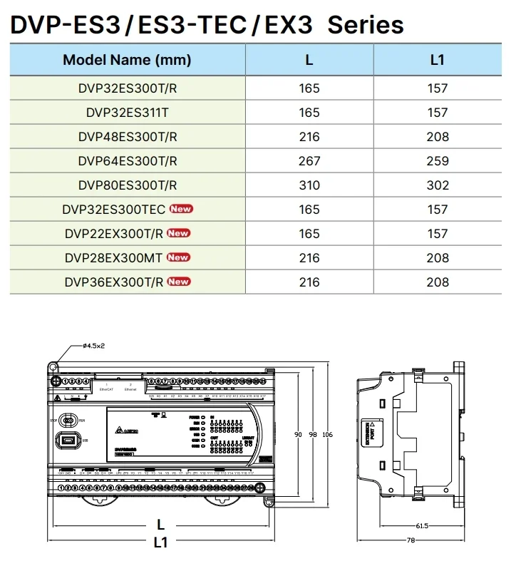 Contrôleur logique programmable, API abordable, modèle DVP48ES300T