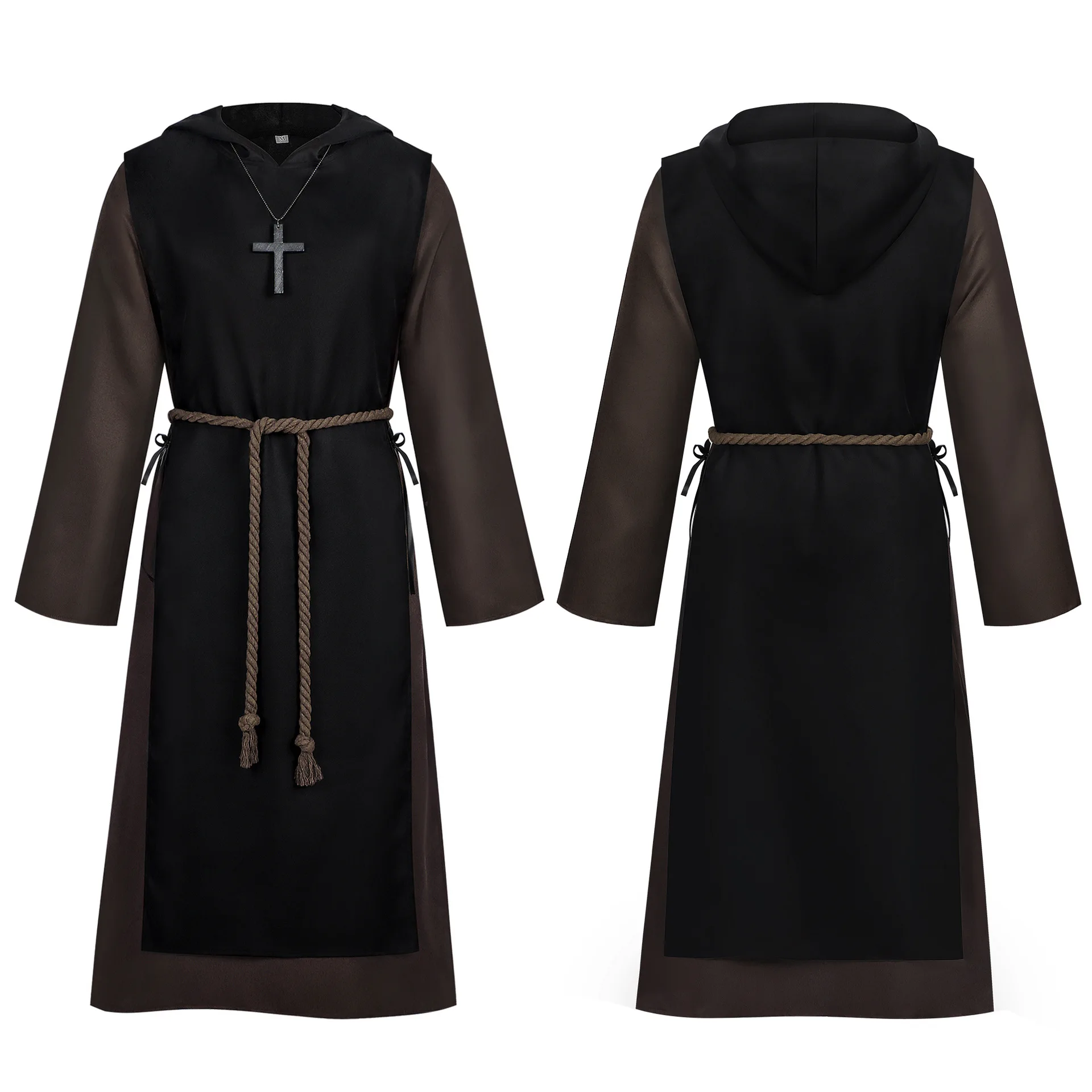 Disfraz Medieval Retro de Sacerdote, Traje Monástico, Ropa de Obispo, Mago, Monje, Abrigo Largo con Gorro, Capa con Capucha, Disfraz de Halloween