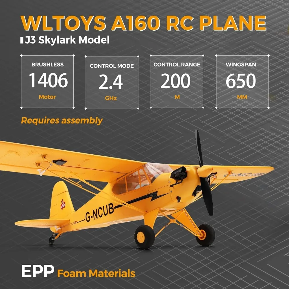 CKYSCHN A160 J3 Avión Gyro 2.4G RC de 6 ejes para adultos con vuelo 3D sin escobillas y control remoto de 5 canales, incluido 2 baterías