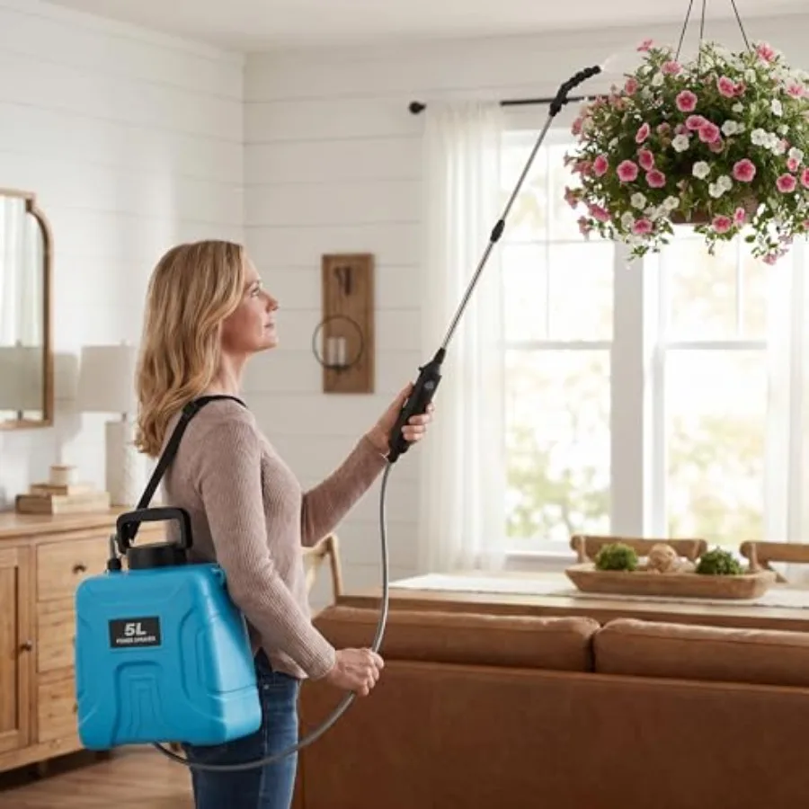 

5L Electric High Reach Plant Waterer USB Rechargeable Cordless Plant Sprayer Watering Can with Extendable Wand 25.6 33.4 in 2m
