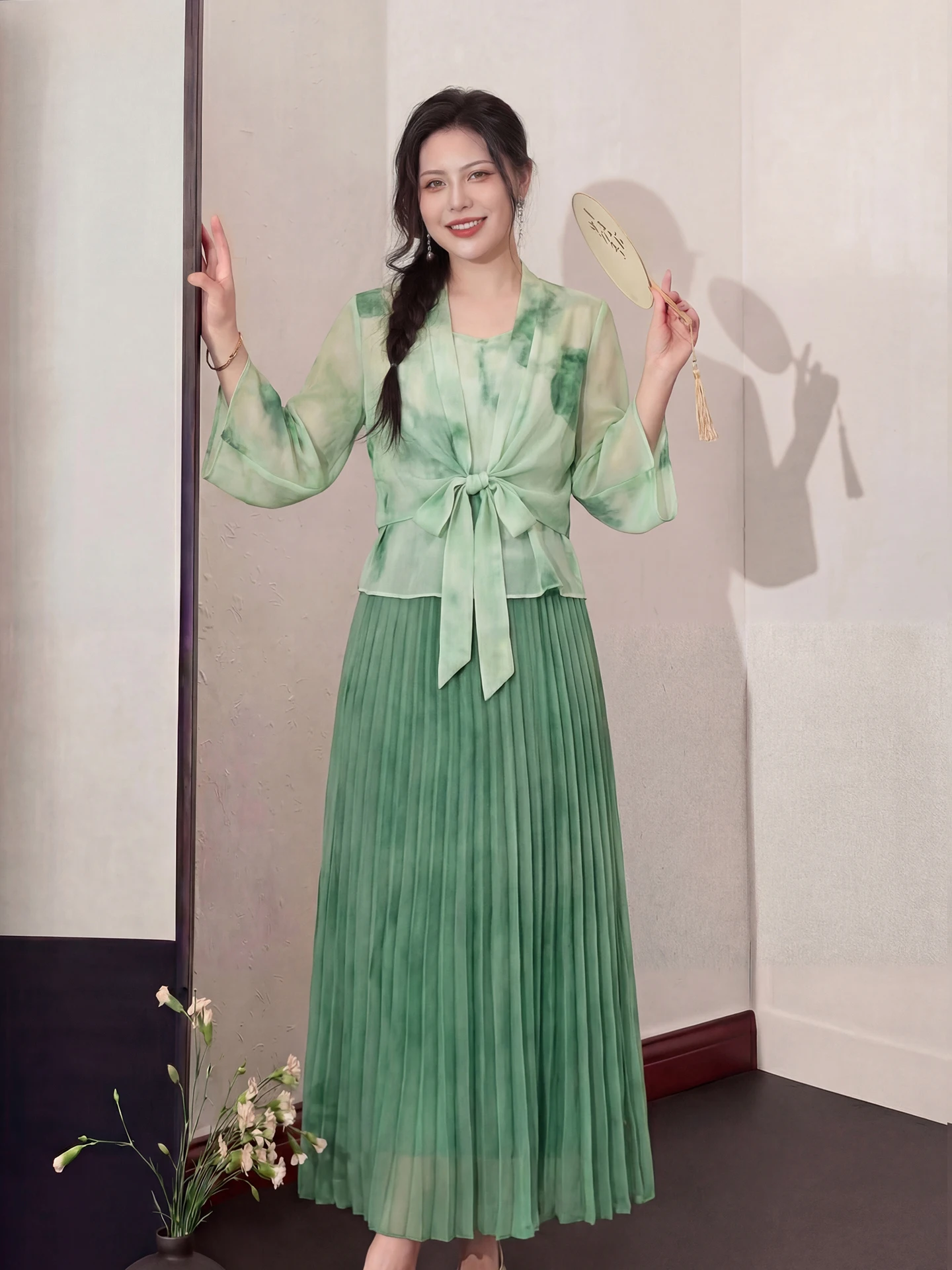 

Dave's Large Size Zen Inspired Three Piece Set Women's Summer Beautiful New Chinese Style Dress Loose Fit High Waist Butterfl...