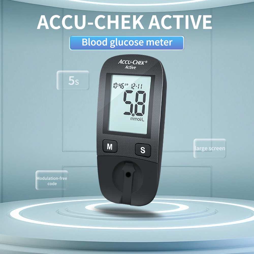 ACCU Chek Monitor de Diabetes activo, papel de prueba de glucosa en sangre, lanceta, glucómetro, Detector de glucosa en sangre, Kit de prueba