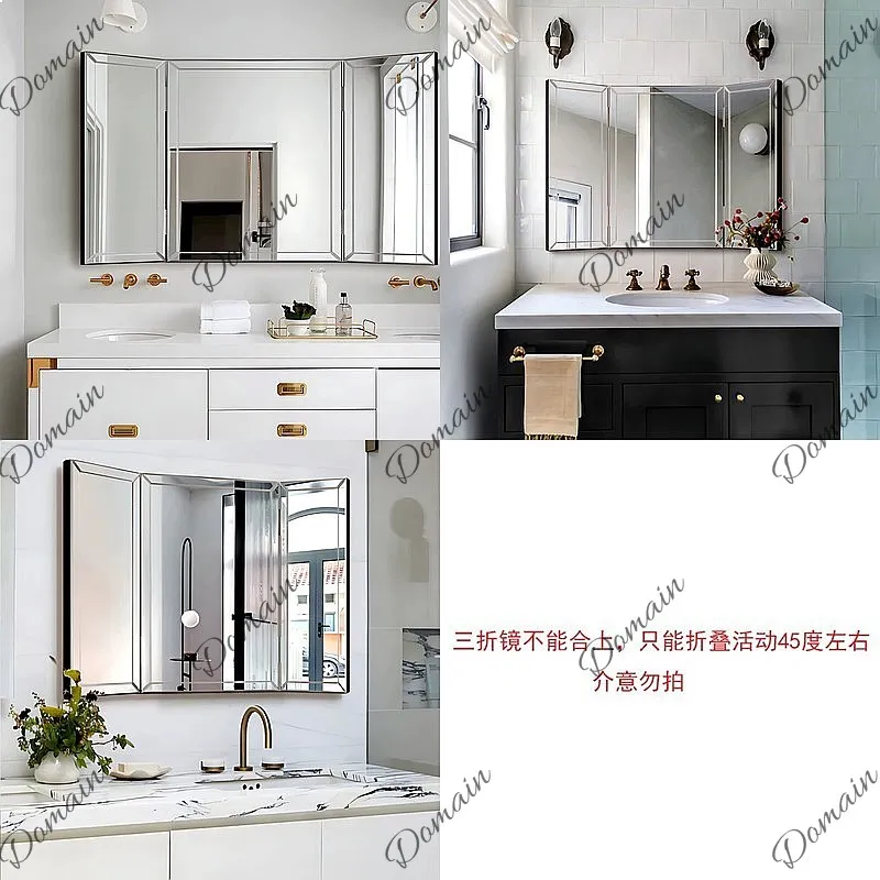 New Luxury 3-Way Hinged Mirror Wall Mounted, Square Vanity Mirror for Bathroom, Foldable Makeup Mirror with Stand