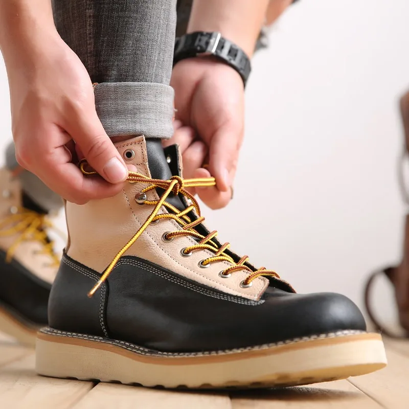 

American Casual Retro Motorcycle Boots Men Outdoor Hiking Ankle Shoes Handmade High-top Cowhide British Style Work Boots