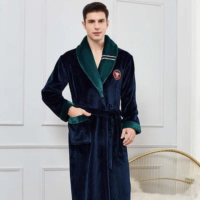 High Quality Men\'s Robe Winter Bathrobe Male Long Thick Warm Terry Fleece Towel Dressing Gown Couple Home Bath Robes