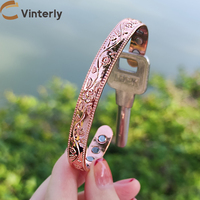 Solid Copper Bracelets for Women Adjustable Cuff Flower Copper Magnetic Bracelet Arthritis Benefit Health Energy Bracelet Female