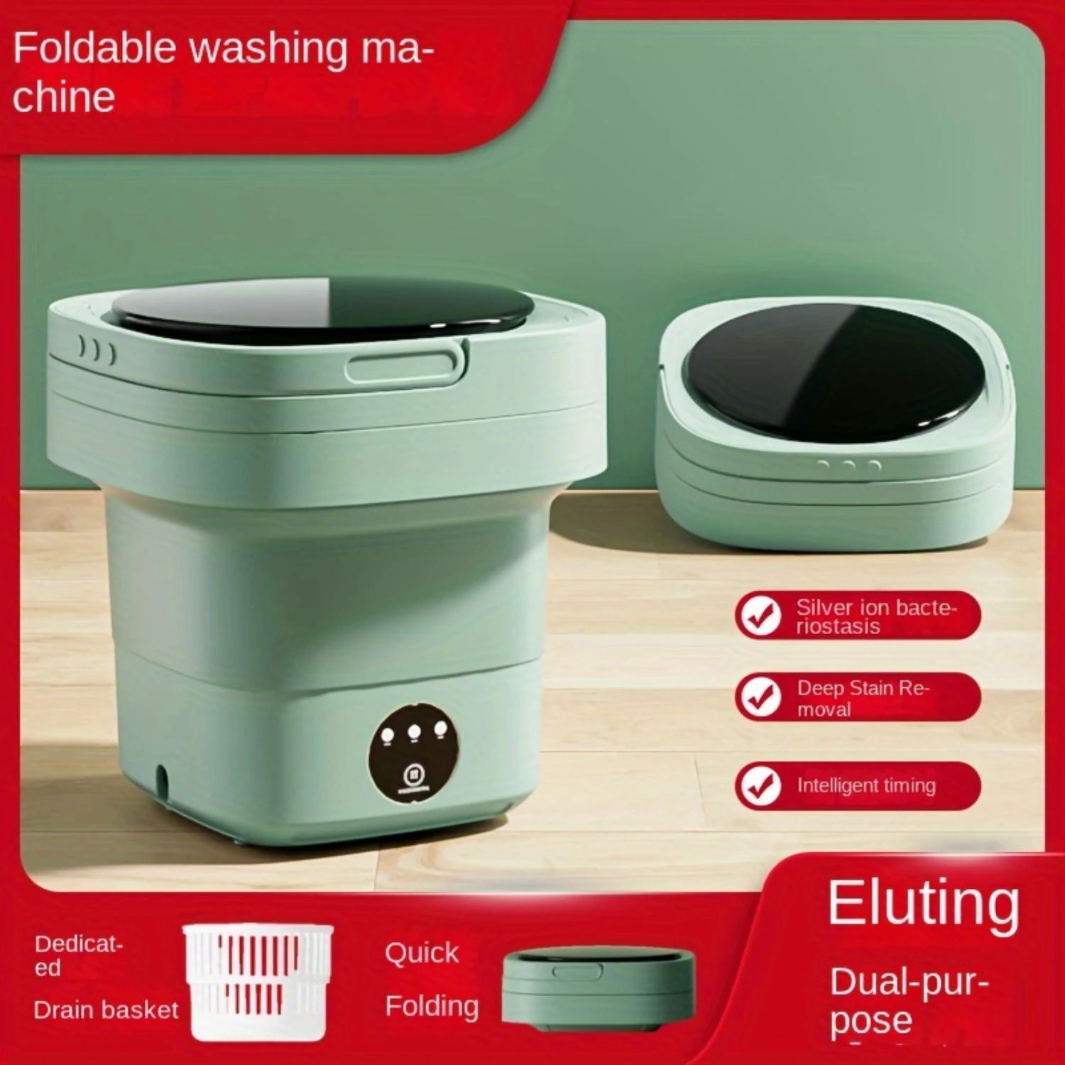 

Space-Efficient Mini Automatic Washer – Foldable & Portable with Plug, Ideal for Small Loads & Dorm Living