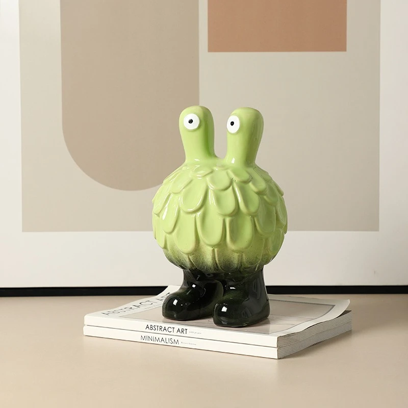 

Современная керамическая статуя зеленого эльфа Flambe Glaze, причудливая сказочная скульптура для шоу, плоский сервант для гостиной, декор детской комнаты