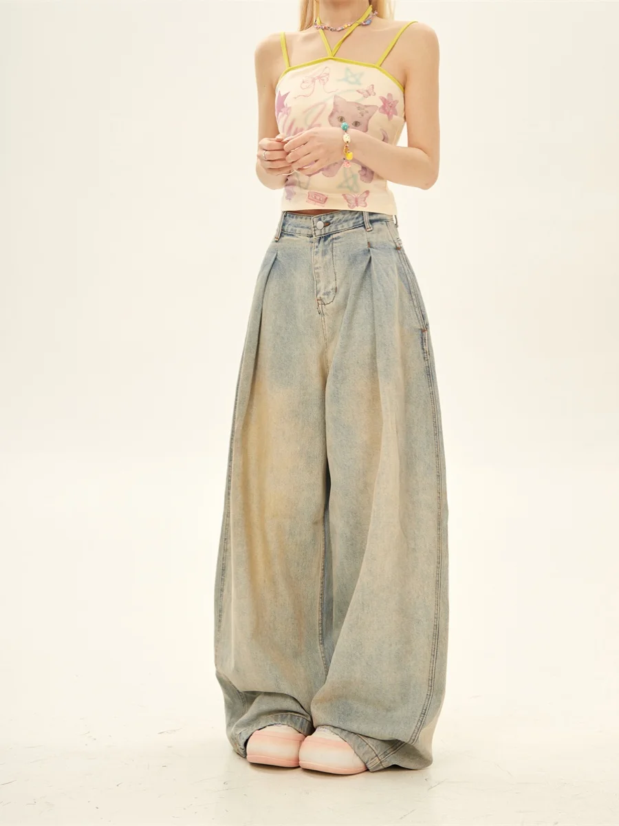 

Винтажные широкие брюки с американской талией, женские свободные джинсы большого размера, длинные брюки с низкой талией, весна-лето, новинка