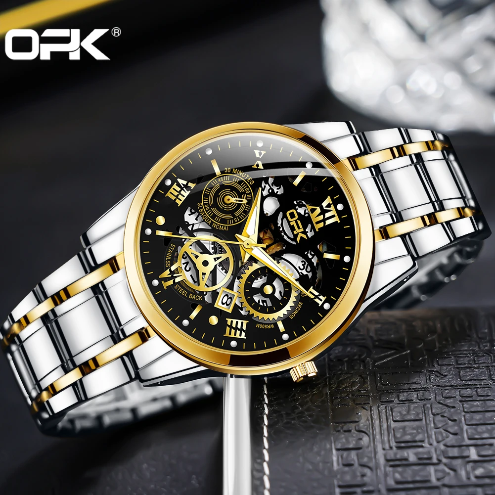 OPK 8135 Mens Watch New Fashion Brand Luxury Quartz Watch Stainless Steel Watches For Men Waterproof Luminous Chronograph Date