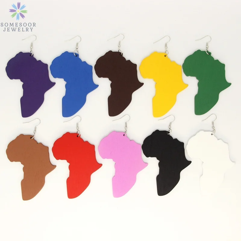 

SOMESOOR 10 Colors Simple African Map Wooden Drop Earrings For Women Gifts DIY Wood Craft Pendant Dangle Jewelry Accessories