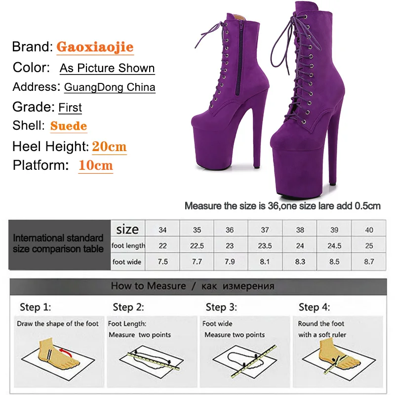 Sexy Fetish Flock Ankle Boots Women\'s Platform Lace Up Models Heels Exotic Pole Dance Shoes 8 Inch Fashion Nightclub Strip Show