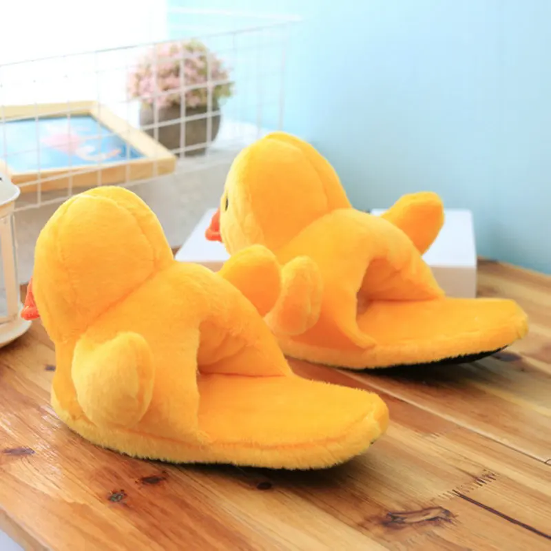 Winter Women Home Yellow Duck Fuzzy Slippers Cartoon Slides Snug Bedroom Slides Warm Cotton Indoor Female Slippers