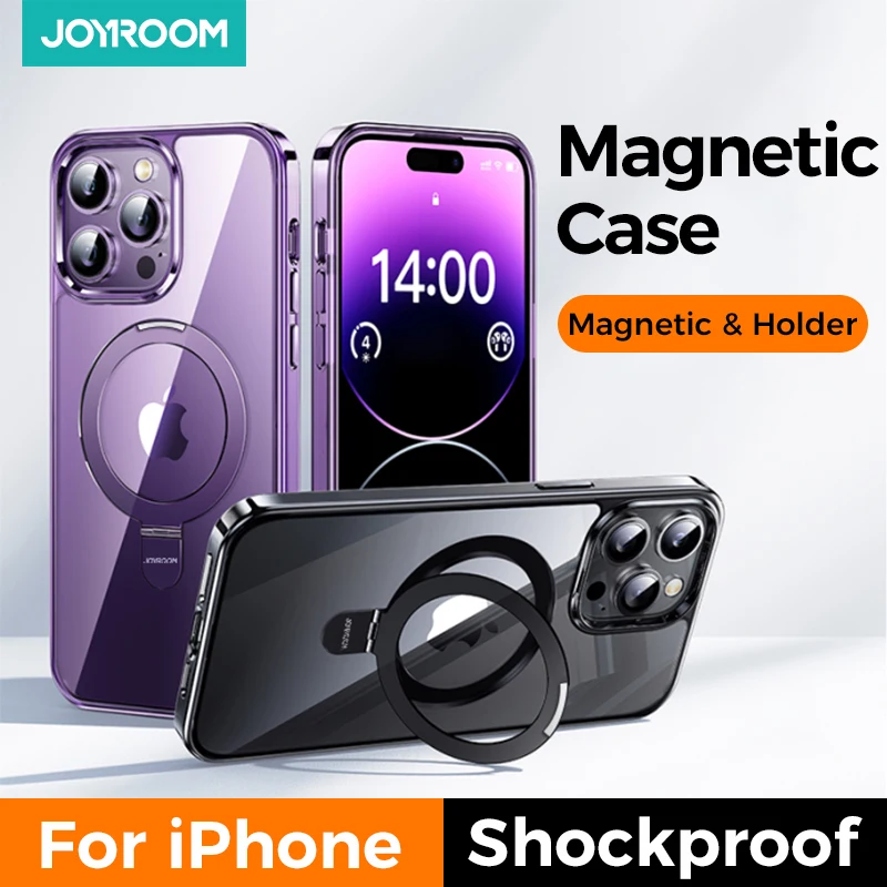 Joyroom Magnet gehäuse mit Halter für iPhone 15 14 Pro Max matti erte kabellose Ladeling halter Telefon Bucht starke Magnet hülle