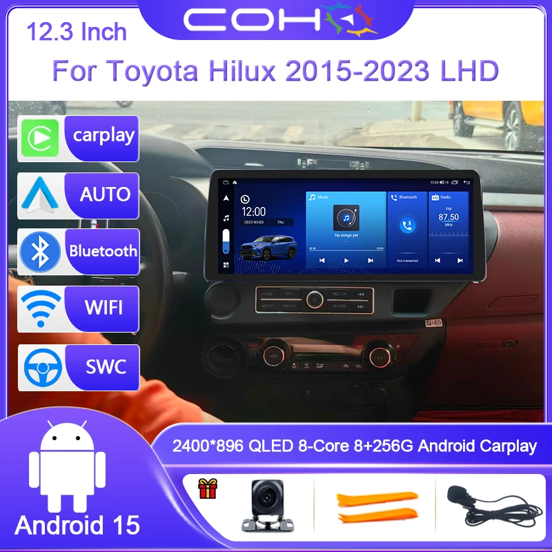 

12.3 Inch For Toyota Hilux 2015-2023 LHD Android 15 8-Core 8G+256G Car Multimedia Player Stereo Receiver Radio GPS 4G WIFI