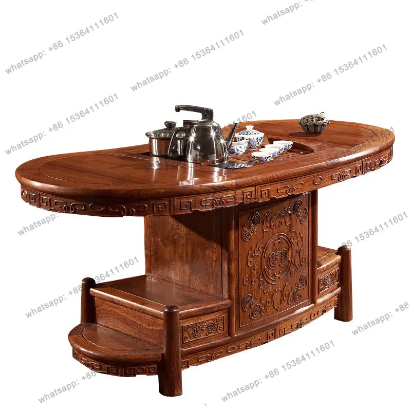 

Mahogany tea table and chair combination solid wood kung fu waist coffee table hedgehog red sandalwood mahogany furniture