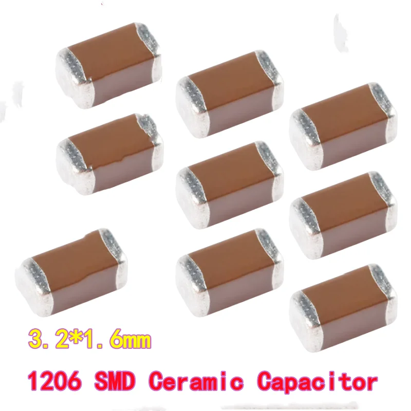 100pcs 1206 SMD Ceramic Capacitor 10% X7R 20% X5R 1μF 2.2μF 3.3μF 4.7μF 6.8μF 10μF 15μF 22μF 33μF 47μF 100μF 220μF