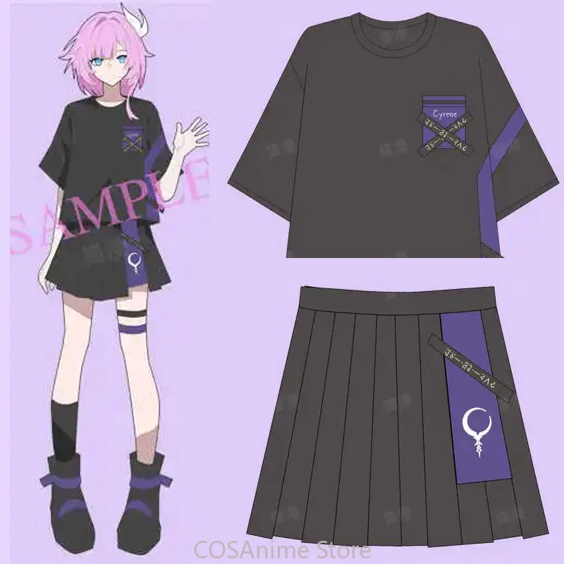 

Game Honkai：Star Rail Cyrene PhiLia093 Short Sleeve T-shirt Tops Skirt Student Costume Summer Tee Girl Uniform Daily Suit