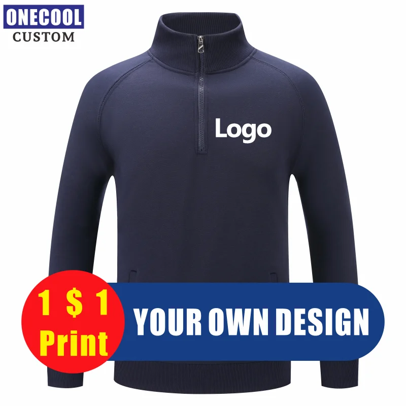 ONECOOL High-Quality Half Zip Plush Sweater Custom Logo Print Personal Design 6 Colors Men And Women Embroidery New Sweatershirt