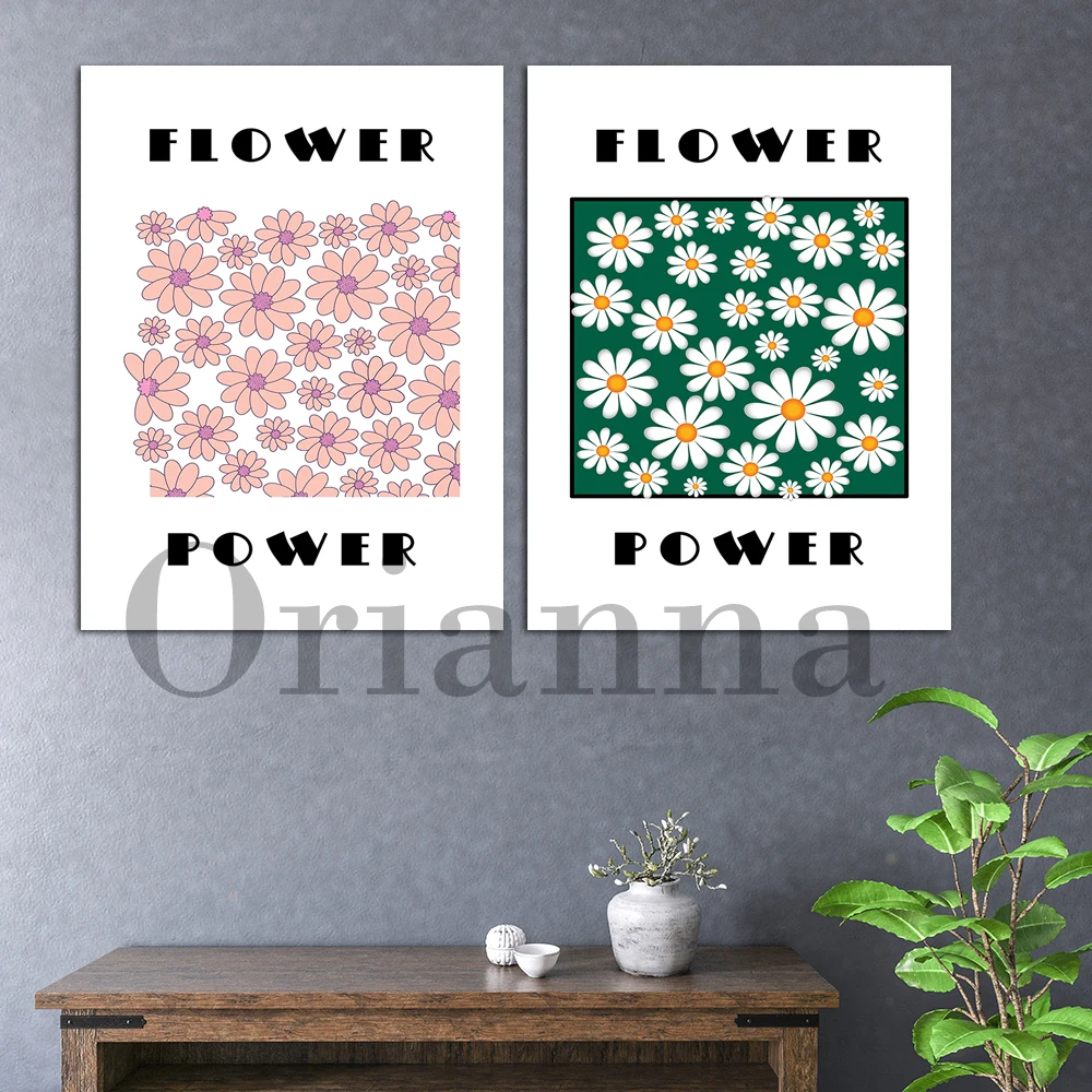 1950s Aesthetic Pink Botanical Flower Power Retro Wall Art Canvas Prints Posters Living Room Bedroom Corridor Decor Painting