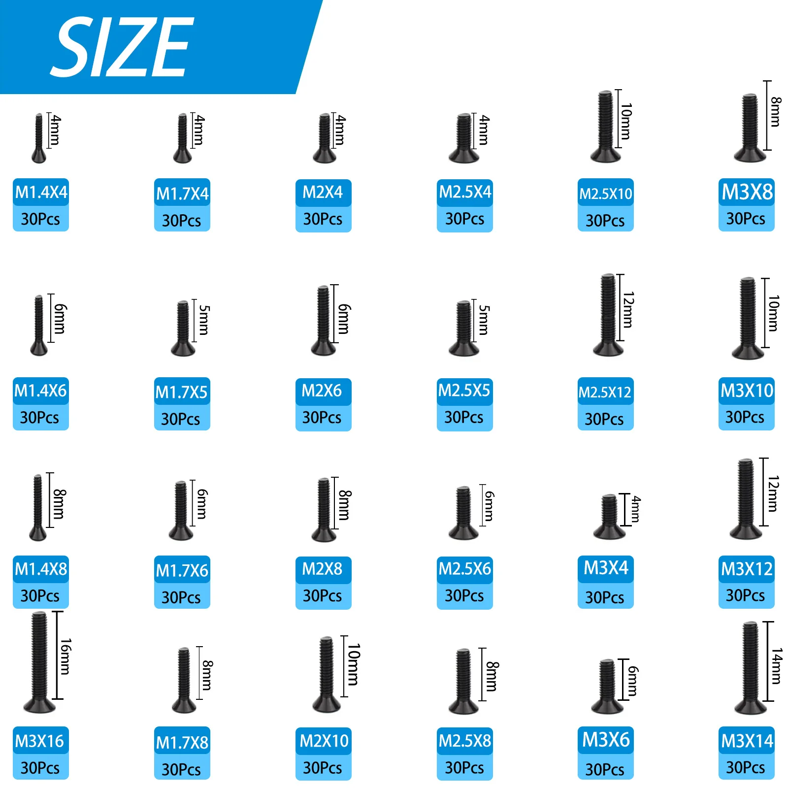 720pcs 24sizes Laptop Notebook Tiny Computer Replacement electronic Screws Assortment Kit Black m1.4 m1.7 m2 m2.5 m3