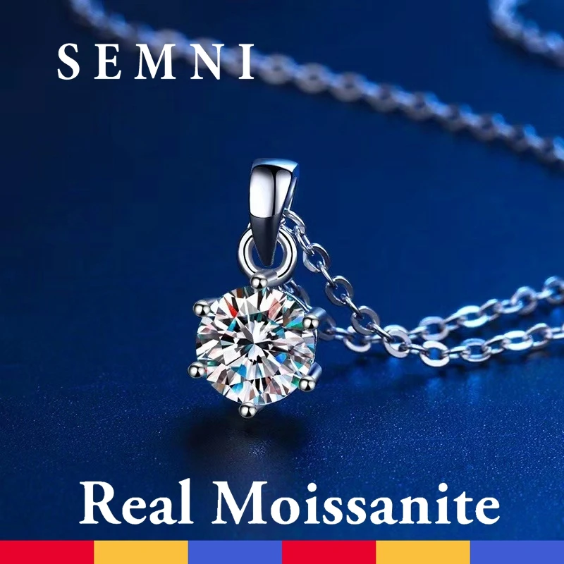 

SEMNI 0.5ct-5.0ct D Color Moissanite Round Pendant Necklace for Women Certificate Wedding Bridal S925 Sterling Silver Ruby