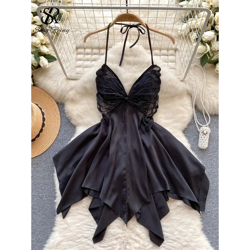 Nolia Butterfly Lace Christmas Sexy Pajamas Women Halter Splice Backless Bodydress Irregular Hotsweet Erotic Porn Slim Dre 5d4;
