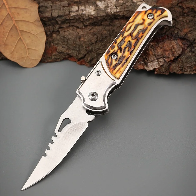 Stainless steel folding knife, mini knife for survival, outdoor knife, bone blade handle, portable and portable tool