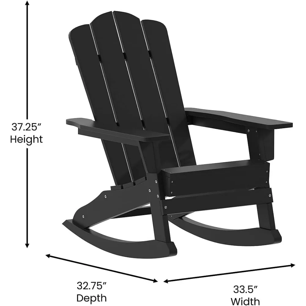 Halifax Adirondack Rocking Chair with Cup Holder, Weather Resistant Poly Resin Adirondack Rocking Chair, Black