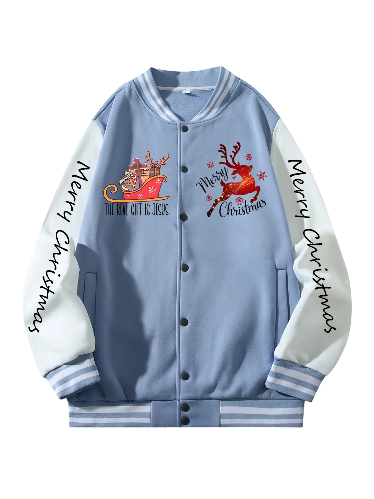 

Черная, синяя, зеленая, двусторонняя бейсбольная куртка унисекс с рождественским принтом XS-XXL, уличное пальто, теплая флисовая мягкая куртка