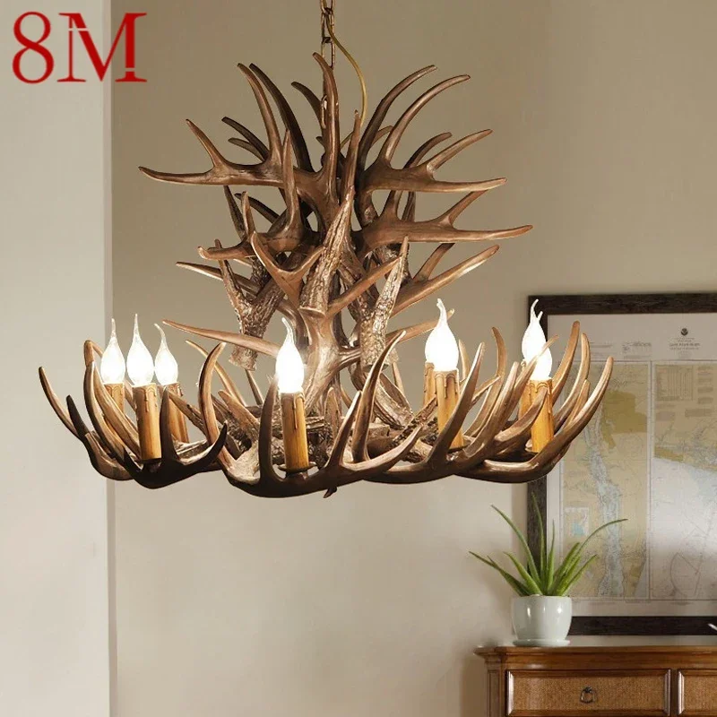 

8M American Deer Antler Chandelier Retro Creative Restaurant Clothing Store Living Room Cafe Bar Homestay Pendant light
