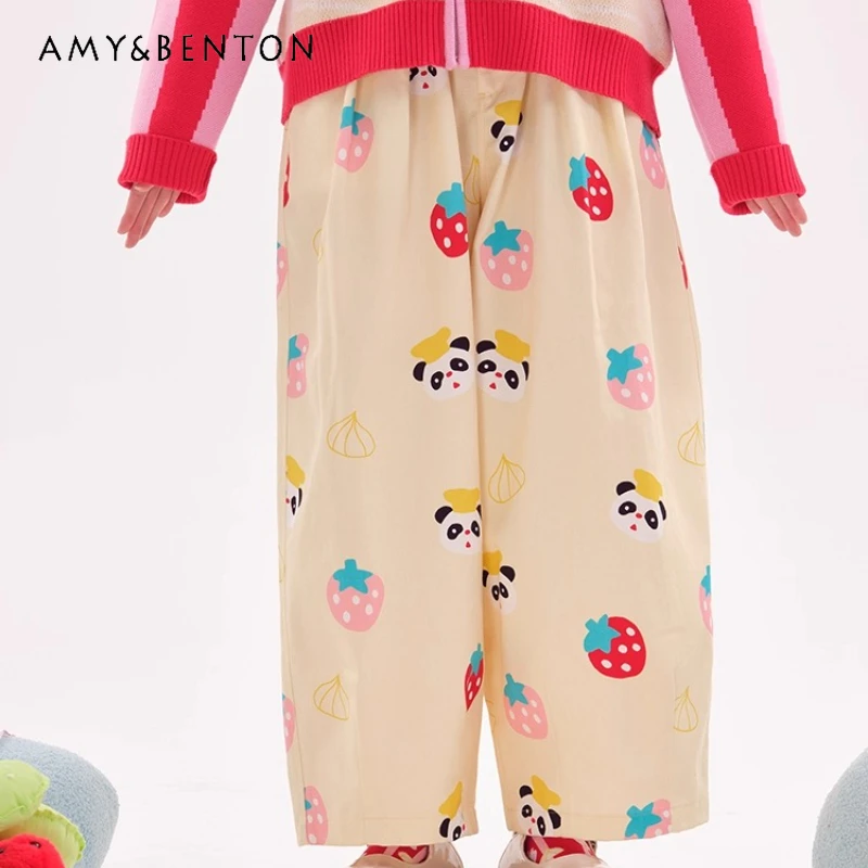 Japanischen Stil Herbst Neue Nette Tier Druck Mädchen Lange Hosen Original Design Lose Abnehmen Vielseitig Neun-punkt Jeans Damen