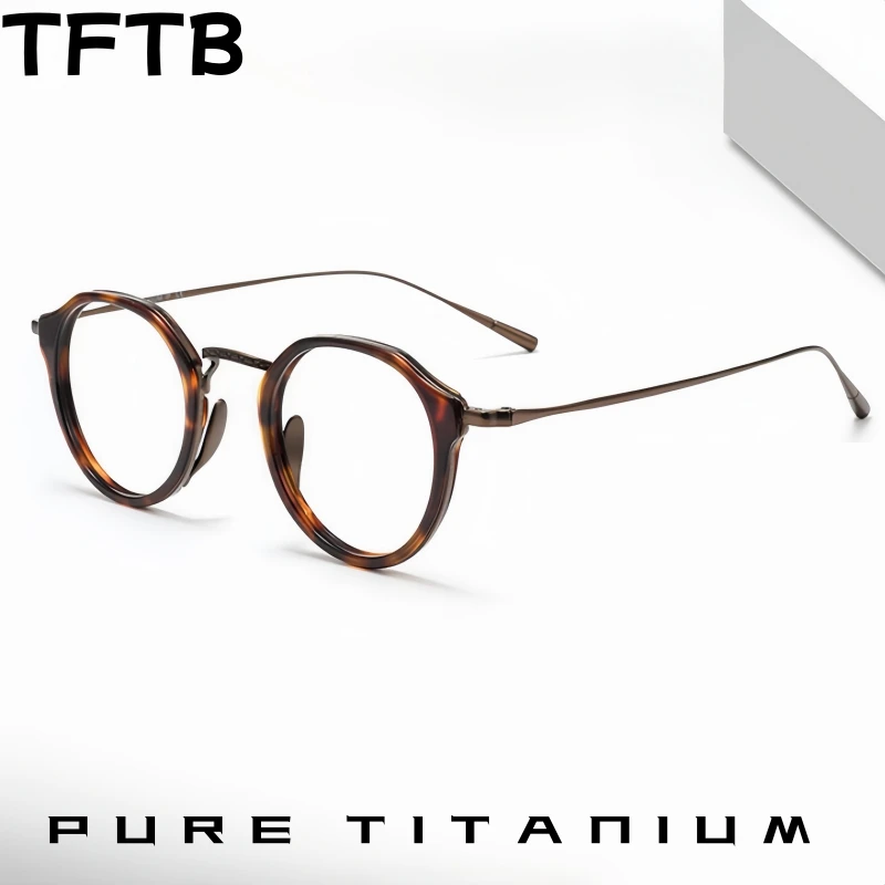 

TFTB Ultra Light Pure Titanium Retro Polygonal Eyeglass Frame Men High-quality Acetate Designer Trendy Optical Glasses Women K11