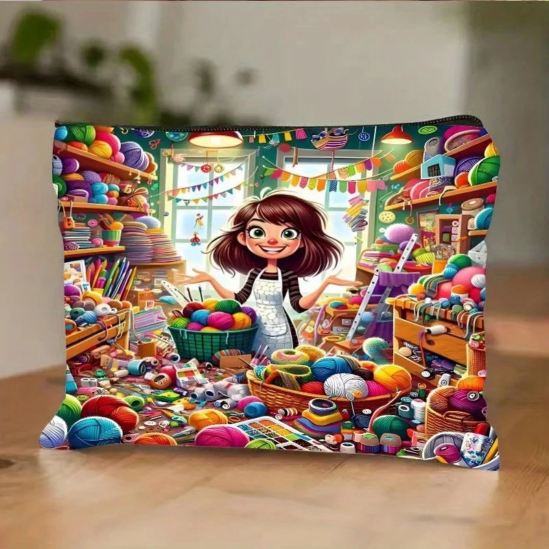 A Handmade Themed Makeup Bag - Cute Multifunctional Zipper Bag for Women, Jewelry Storage Bag