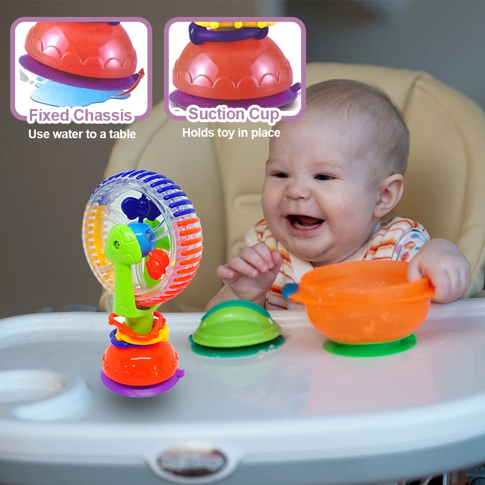 Baby Puzzle Tircolor Rotating Ferris Wheel Butterfly Shaped Suction Cup Multi-Function Windmill Baby Dinner Plate Sucker Toy