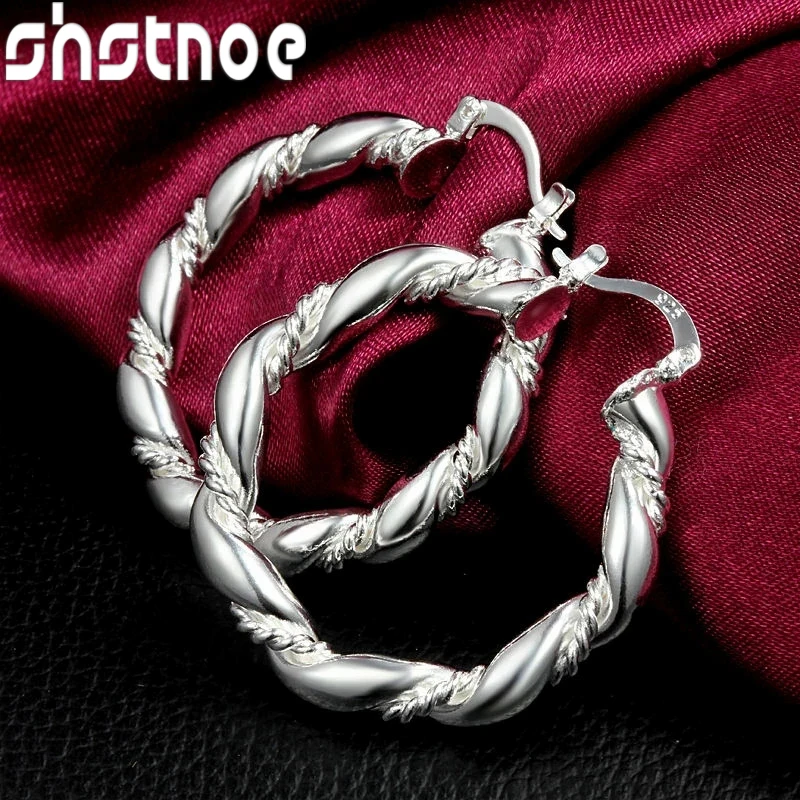 

SHSTONE Hot new High quality 925 Sterling Silver hoop Earrings for Woman fashion party wedding Jewelry elegant Christmas Gifts