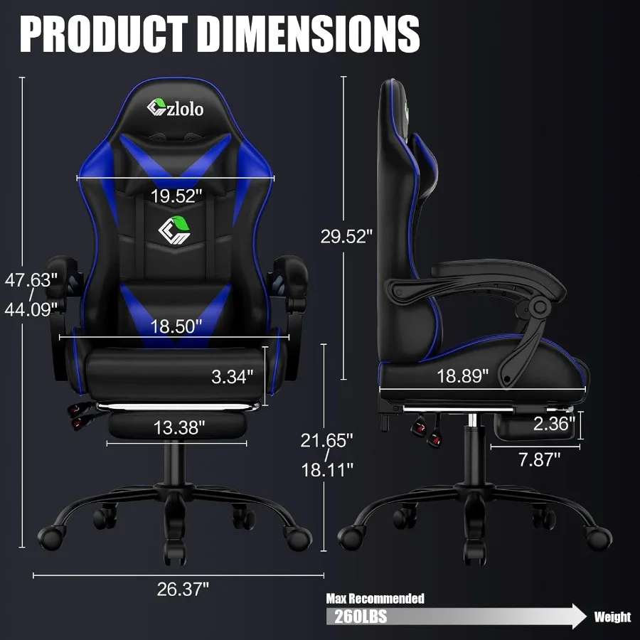 Gaming Chair with Footrest and Built-in Massager in Racing Style Design for Enhanced Lumbar Support High Back Reclining Office