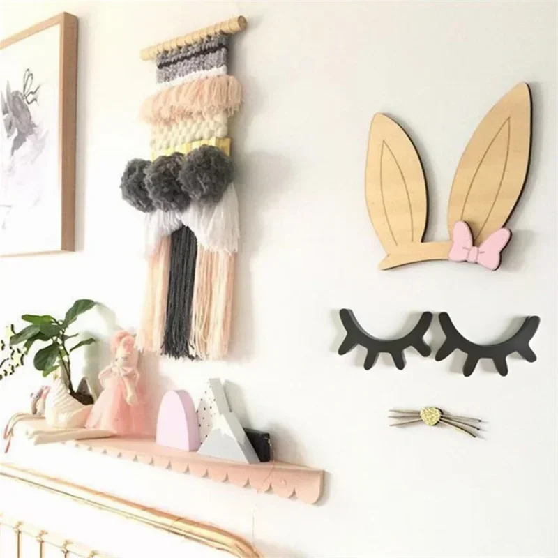2 stücke Wimpern Wand Aufkleber Wohnzimmer Dekoration DIY Handwerk Cartoon 3D Holz Wand Stickes DIY Nette Wimpern Geschlossen Auge home Aufkleber