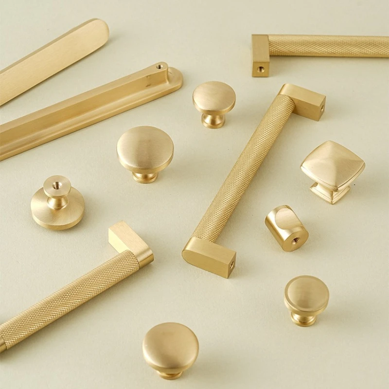 Knurled Solid Brass Furniture Handles Golden Handles for Wardrobe and Drawer Opulent Hardware Finishes Kitchen Cabinet Handles
