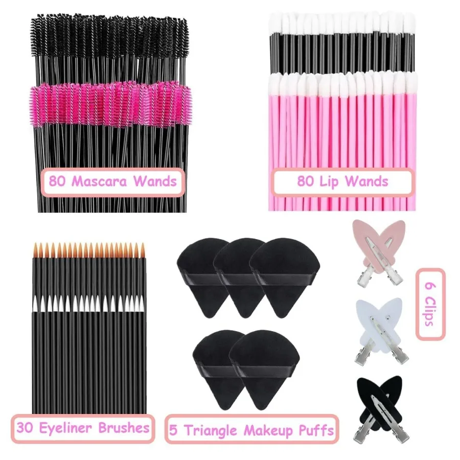 201 Stuks Wegwerp Make-Up Applicators Kit Met 80 Mascara Wands 80 Wegwerp Lip Applicators 30 Wimper Liner Borstels 5 Triangl