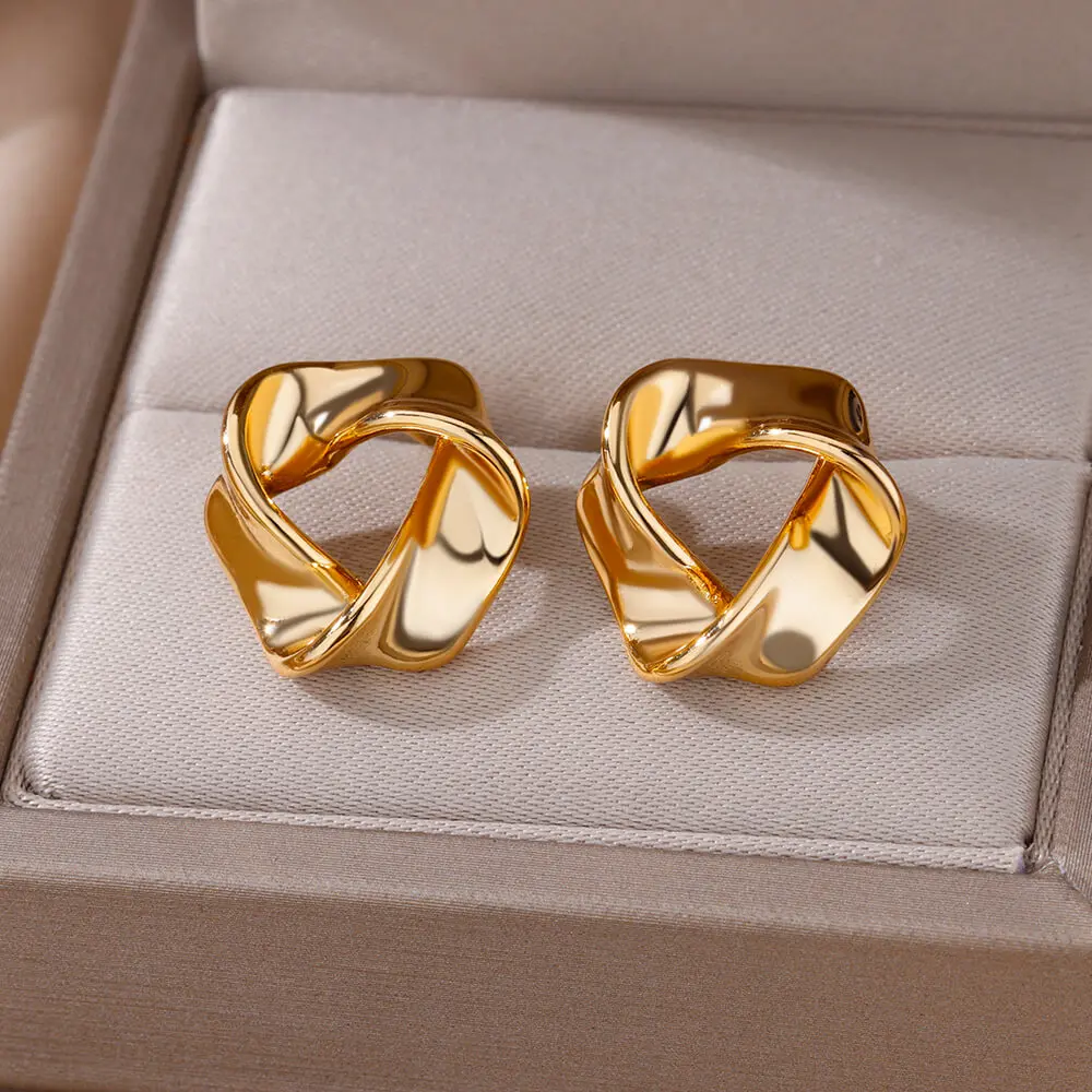Classic Twisted Stud Earrings For Women Vintage Stainless Steel Earrings 2023 Trending Female Couple Aesthetic Jewelry aretes