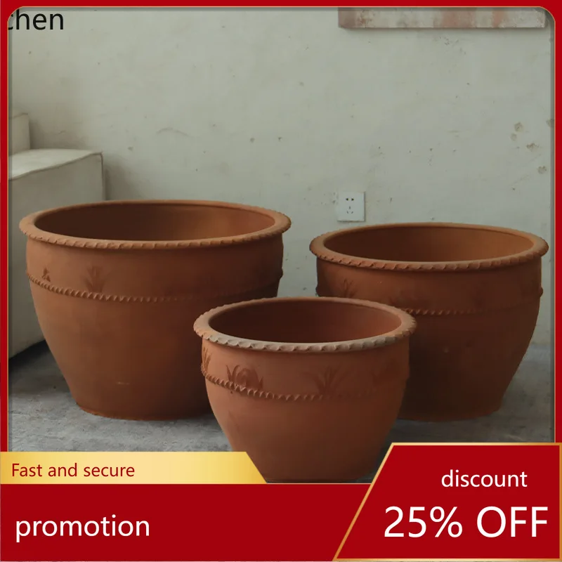 

Hxl clay pot courtyard decoration large pot tree planting breathable stoneware flower pot