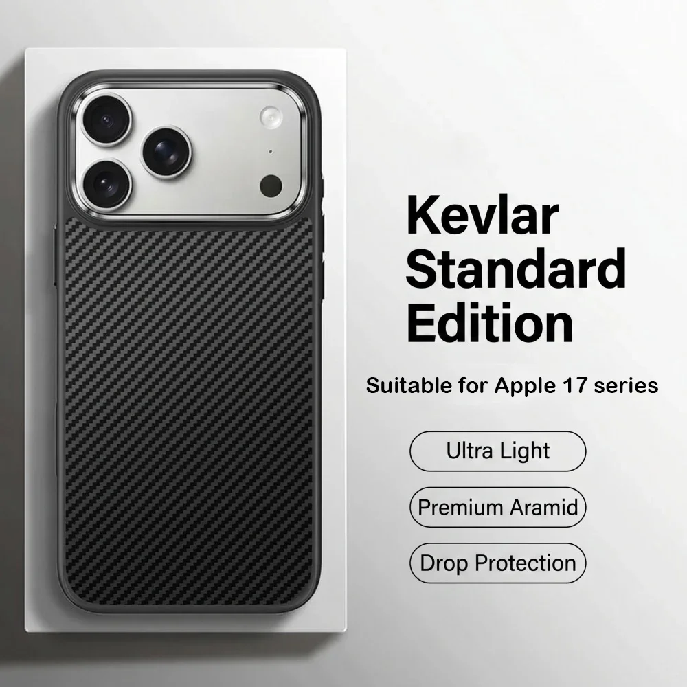 Kevlar Carbon Muster Slim PC Handyhülle für Apple iPhone 17 Pro Max Ultradünne Stoßfeste Harte Luxus Hochwertige Rückabdeckung