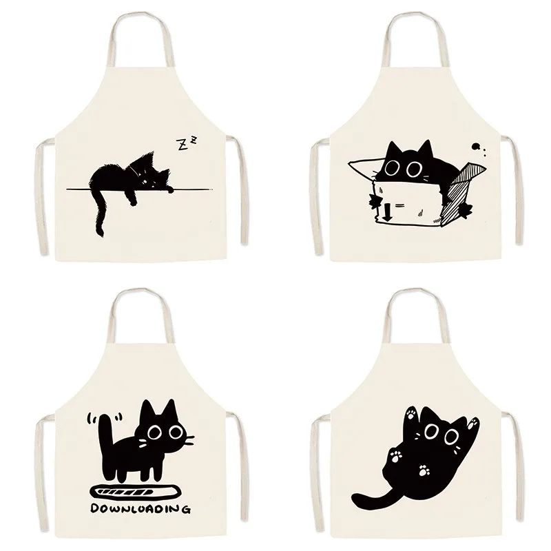 

Funny Black Cat Printed Cotton Linen Apron One-Piece For Women Men Kitchen Cooking Baking Bib Home Cleaning Sleeveless Pinafore