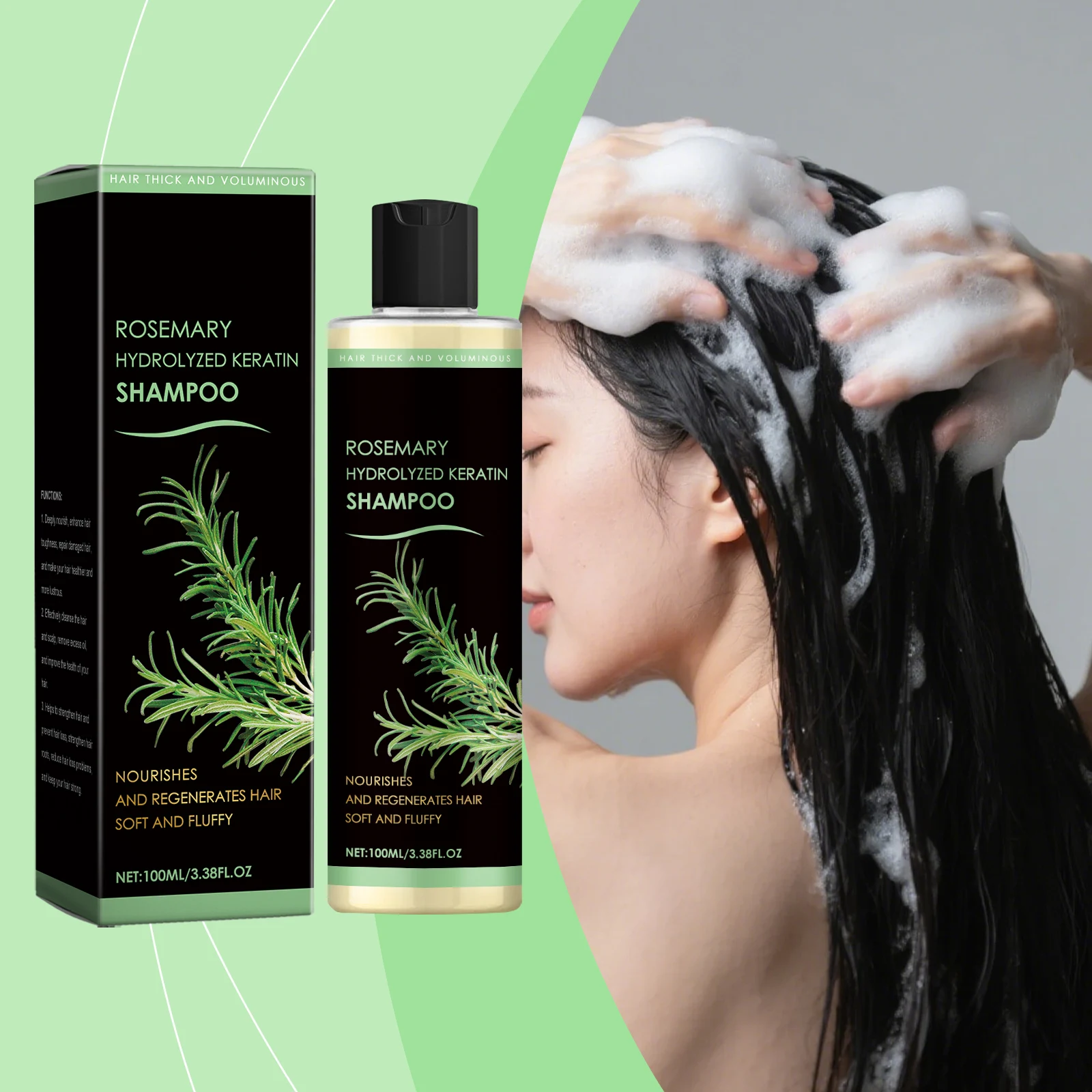 Rosemary Dense Hair Shampoo Nourishing Scalp Strengthen Hair Roots Deep Cleaning Improve Scalp Environment Oil-Control Shampoo
