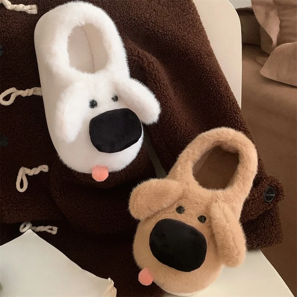 

Cute Creative Big Nose Puppy Slippers Thick Sole Soft Plush Dog Shape Slippers Cartoon Non-Slip Winter Home Slippers Indoor