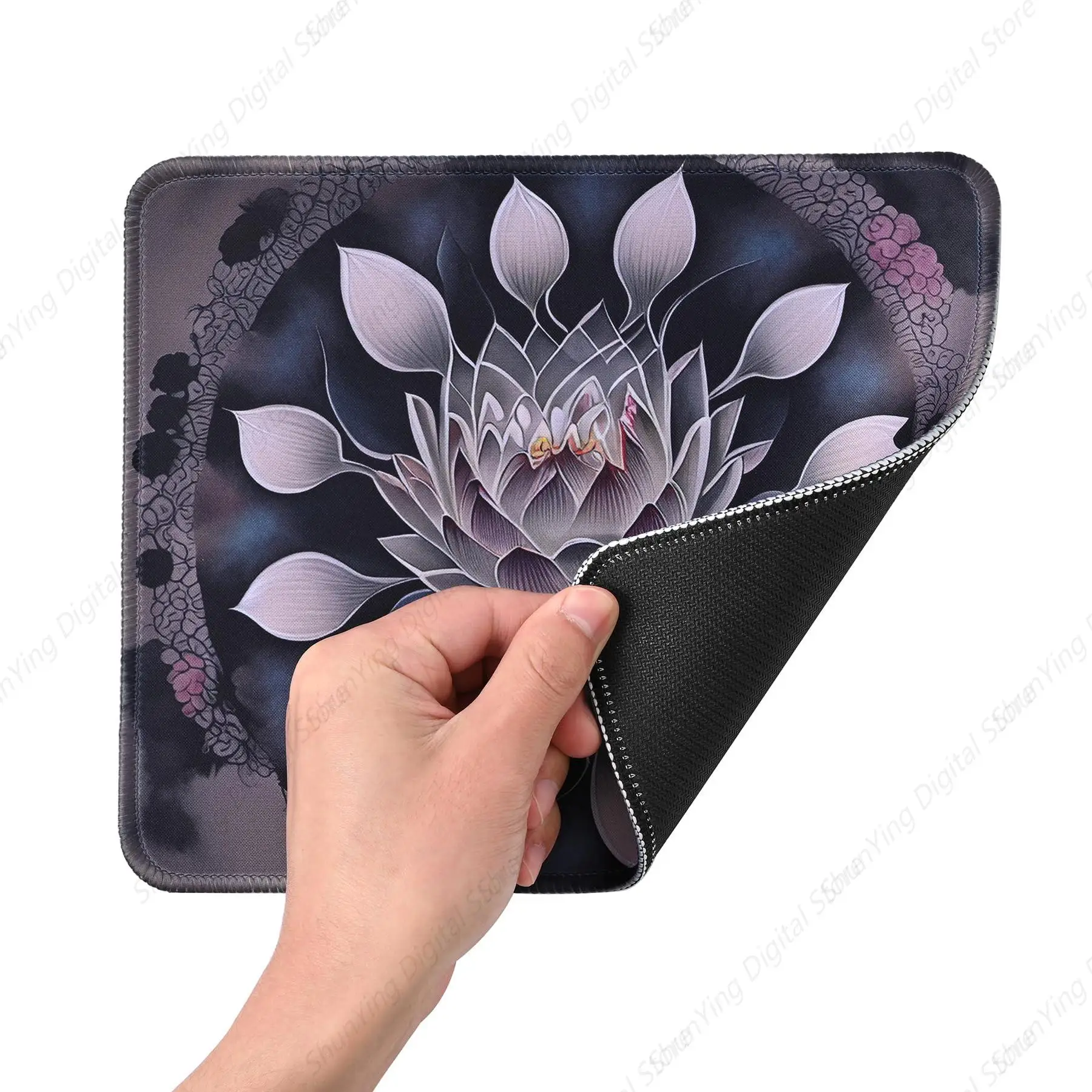 Mouse pad com flores de lótus escuras, mouse pad de borracha antiderrapante para computador, adequado para casa e escritório, mouse pad para jogos 18*22cm