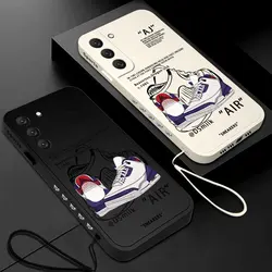 Trend Street Sneakers Label Case For Samsung Galaxy S24 S23 S22 S21 S20 S10 Note 20 10 Ultra Plus FE 4G 5G Cover With Hand Strap